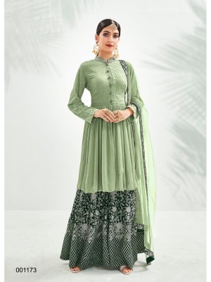 Georgette With Embroidery Work Green Plazzo Suit